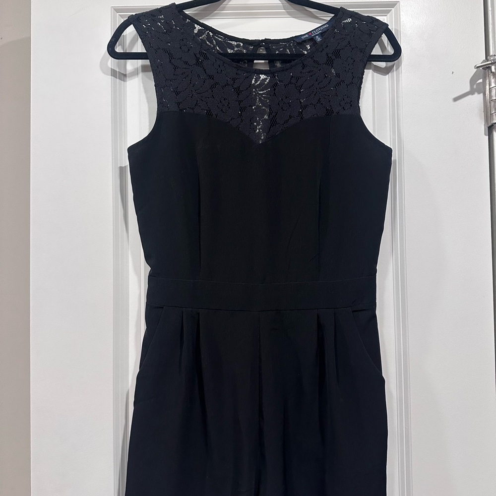 One Clothing Black Sleeveless Romper with Lace Detail